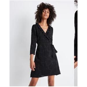 MADEWELL Petite Ruffled Wrap Dress in Floral Jacquard Black XLP Style#AG700 NWT